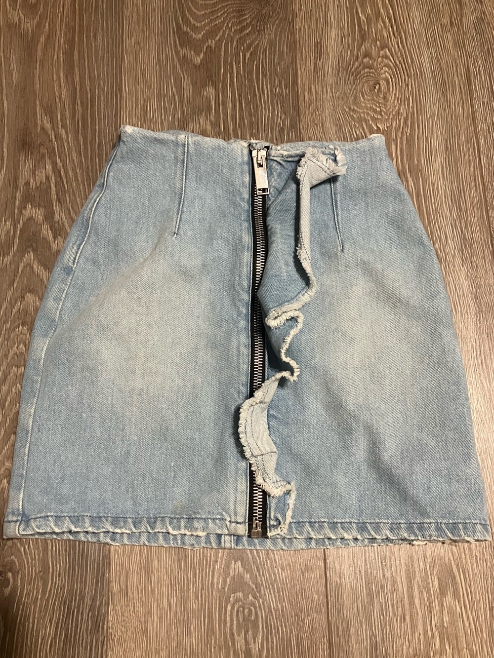 MSGM Milano Denim Mini Skirt with Front Zip & Ruffle Detail